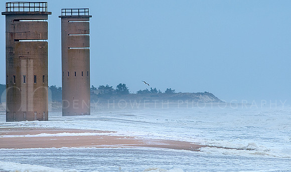Towers in blue mist